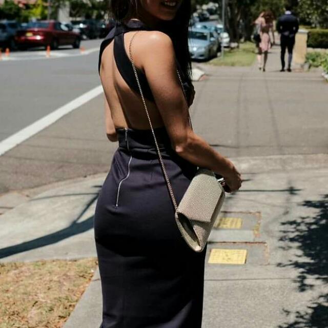 Nicholas Ponte Wrap Halter Dress (Navy) - Size 6 - Image 4