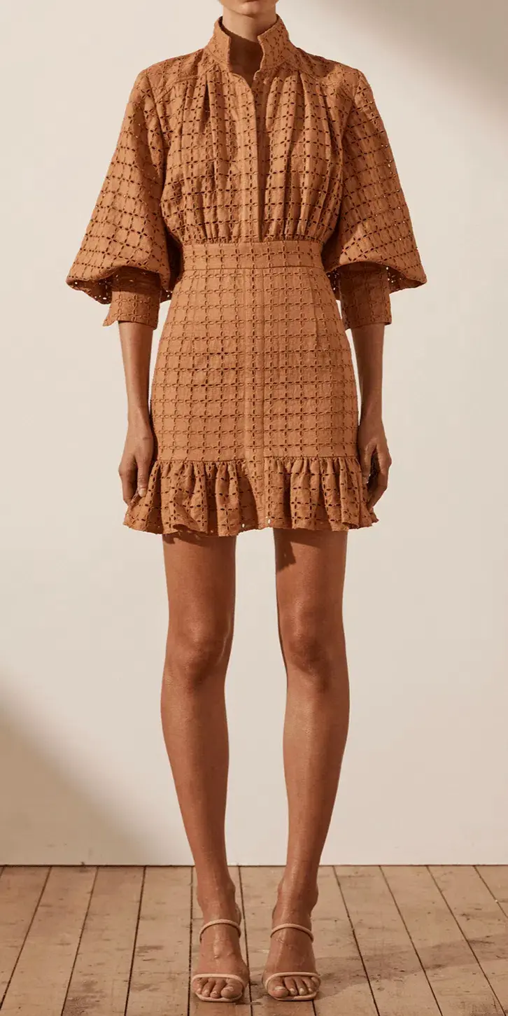 Shona Joy Penelope Balloon Sleeve Mini Dress Brown Size 6 - Image 1