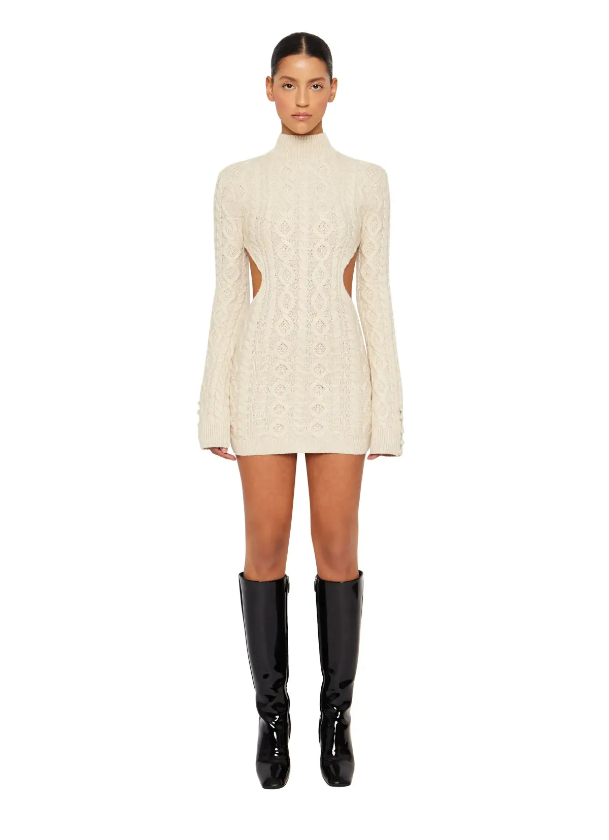 Danielle Guizio Cable Knit Backless Turtleneck Dress Cream Size S - Image 1