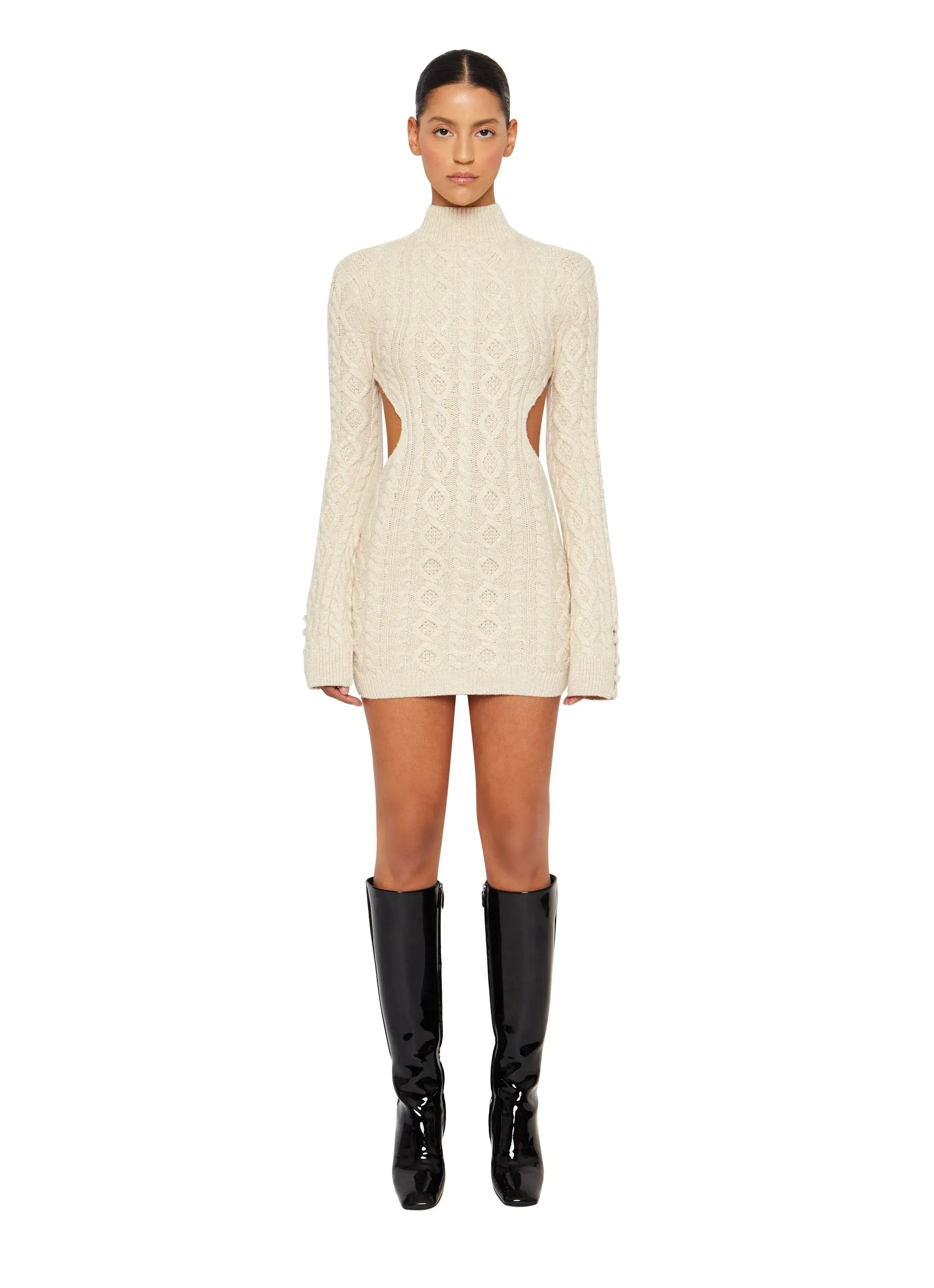 Danielle Guizio Cable Knit Backless Turtleneck Dress Cream Size S - Image 1