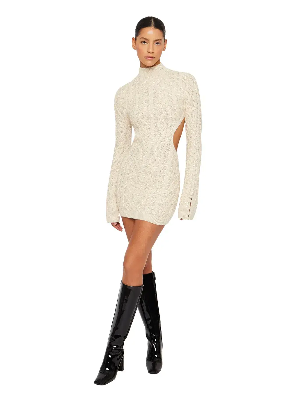 Danielle Guizio Cable Knit Backless Turtleneck Dress Cream Size S - Image 3