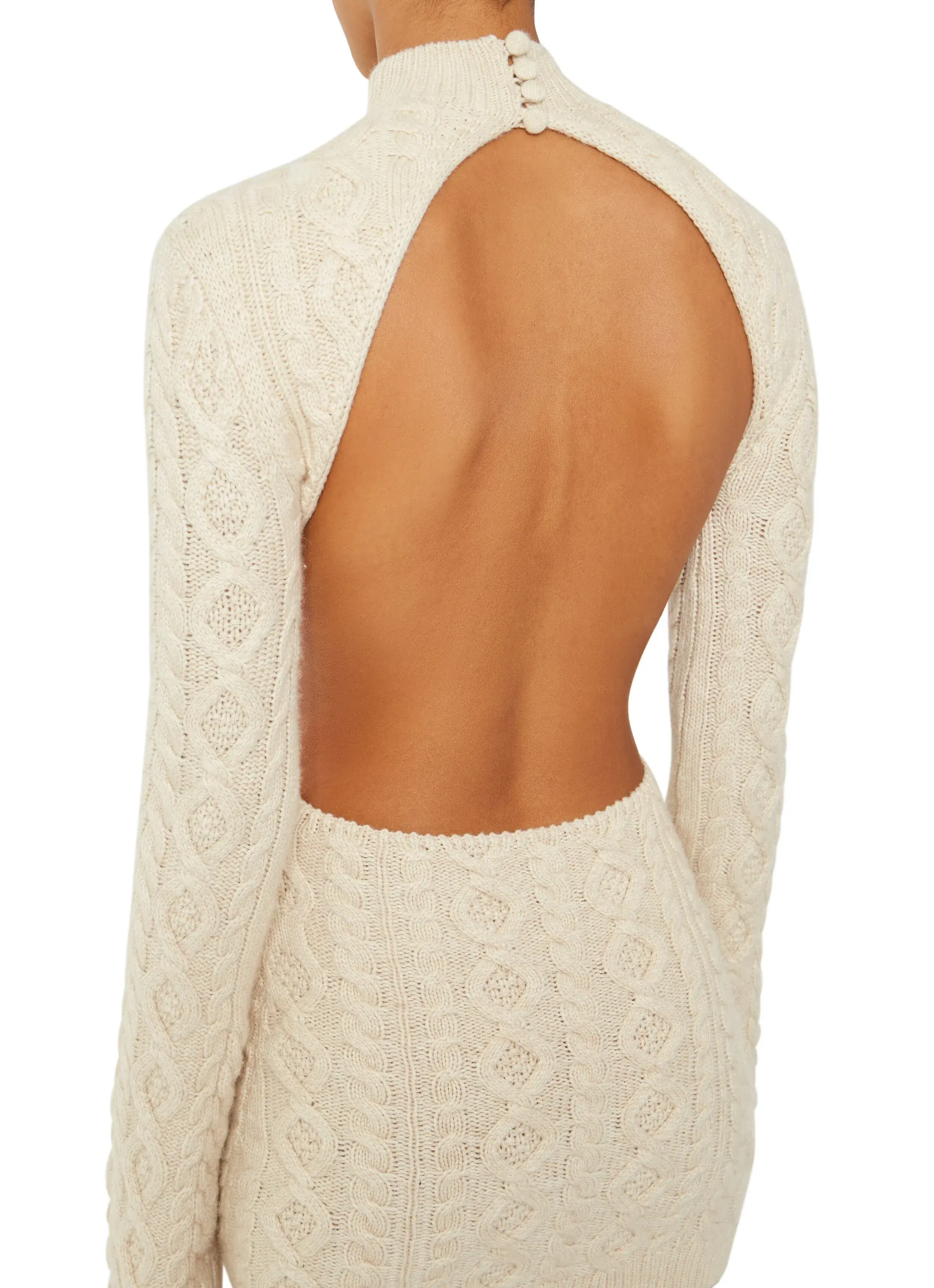 Danielle Guizio Cable Knit Backless Turtleneck Dress Cream Size S - Image 4