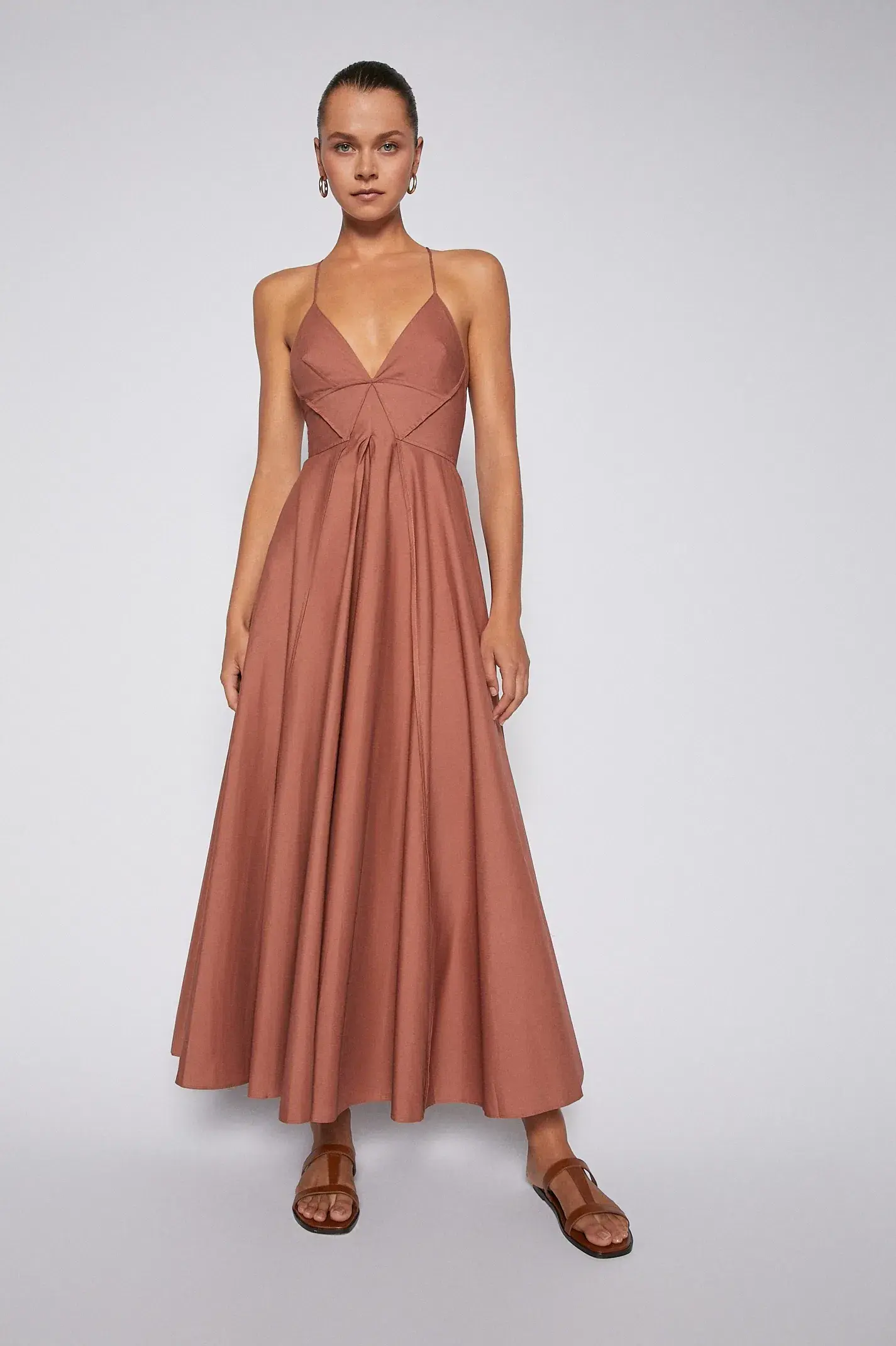 Scanlan Theodore Parachute Cotton Strappy Dress Sienna Brown Size 6 - Image 1