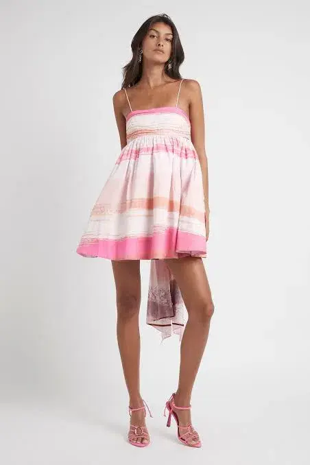 Aje Kasbah Sunset Stripe Ruched Bow Back Mini Dress Print Size 6 - Image 2