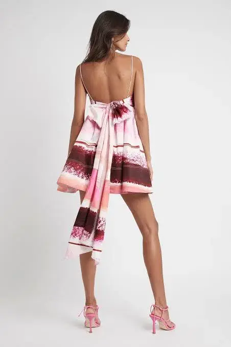 Aje Kasbah Sunset Stripe Ruched Bow Back Mini Dress Print Size 6 - Image 3