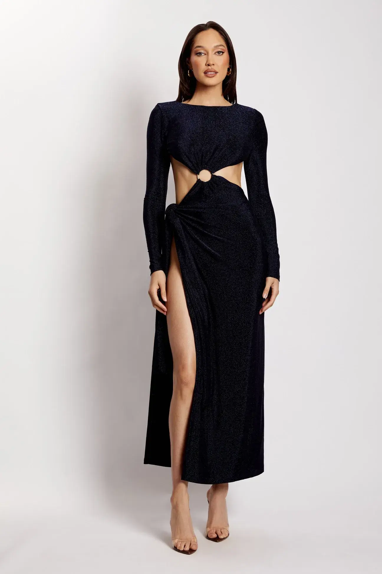 Meshki Christina Backless Maxi Wrap Dress in Navy Shimmer Size 8 - Image 1
