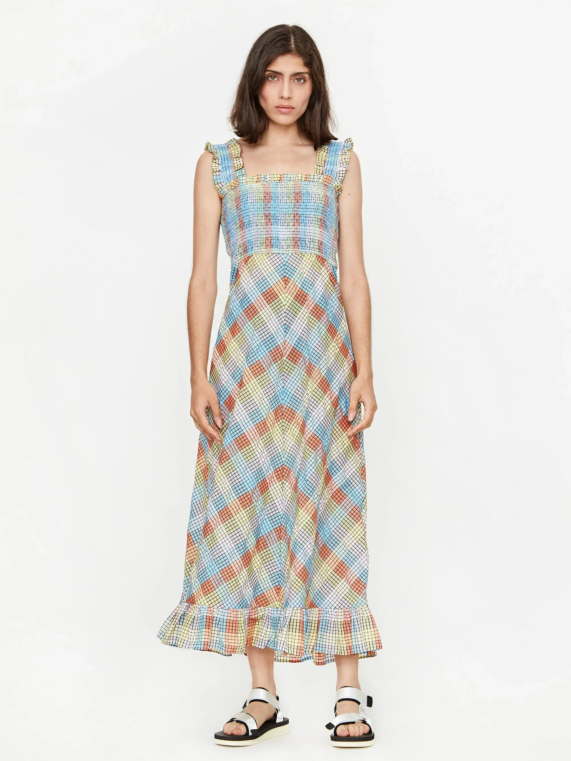 Ganni Seersucker Dress Print Size 14  - Image 1