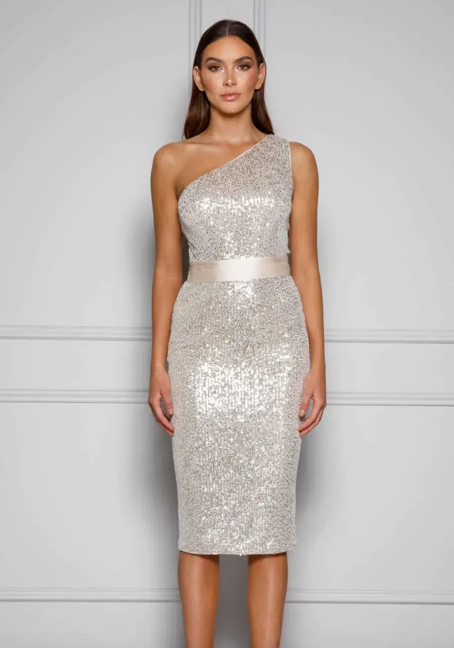 Elle Zeitoune Allene Dress Champagne SIlver Size 8 - Image 1