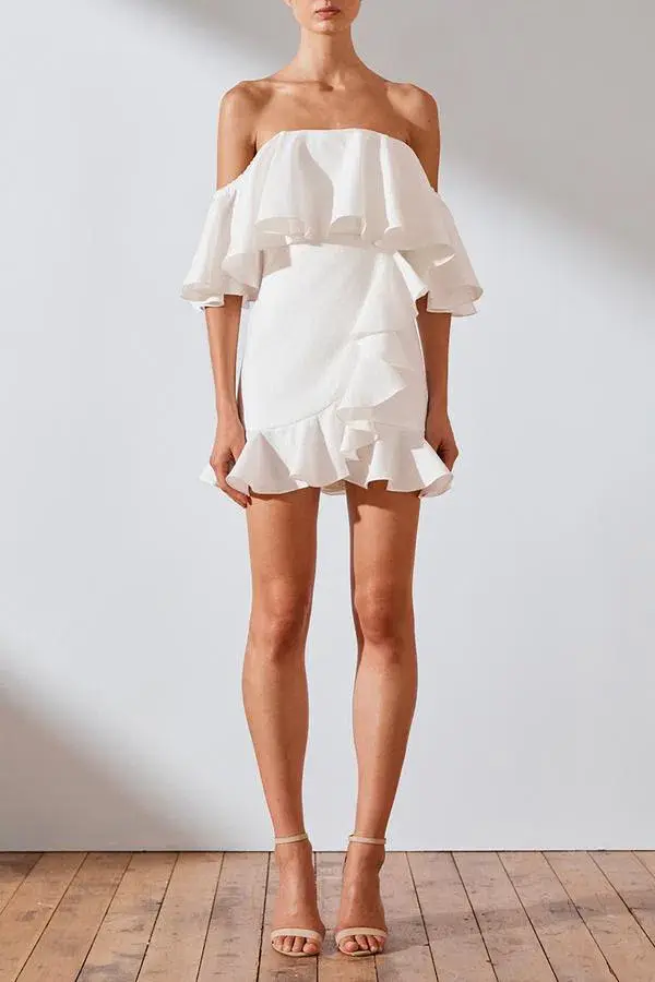 Shona Joy Savannah OTS Ruffle Mini Dress White Size 10 - Image 3