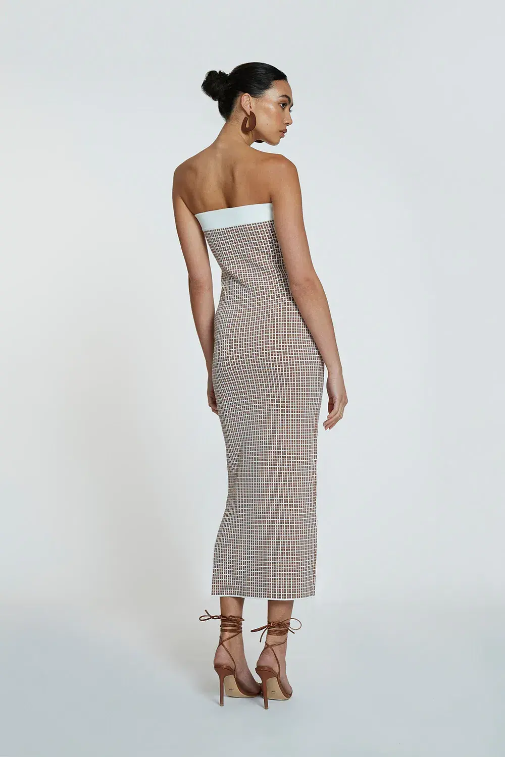 By Johnny Isabella Check Knit Strapless Dress Brown Size 6 - Image 3