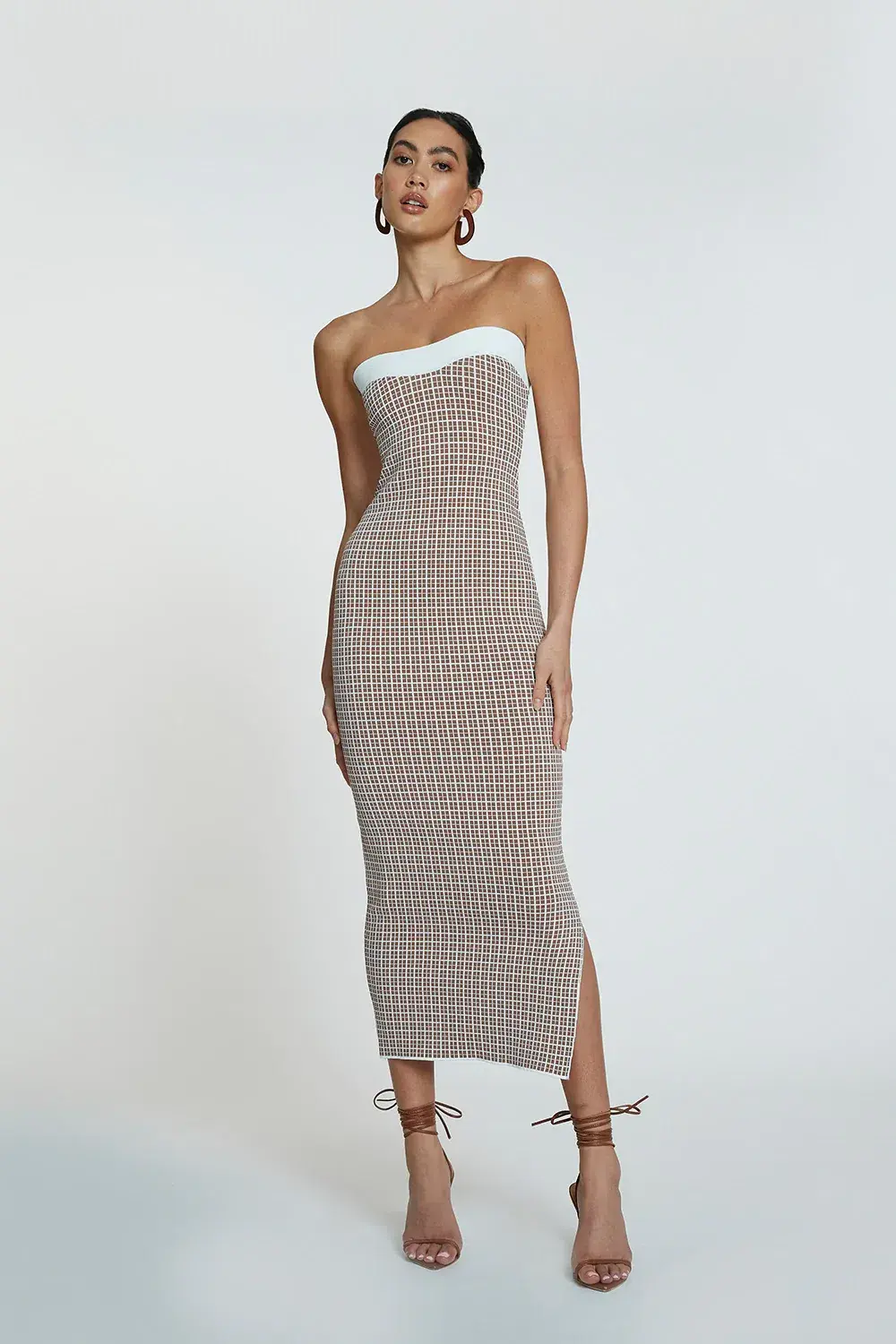 By Johnny Isabella Check Knit Strapless Dress Brown Size 6 - Image 1