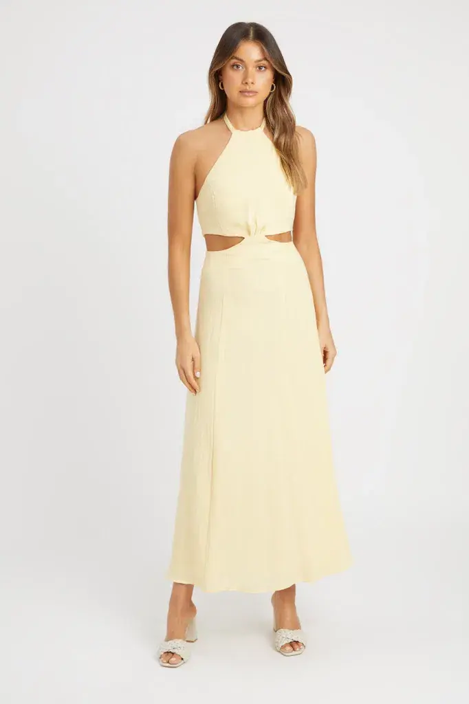 Kookai Hayman Cut Out Midi Dress Lemon Size 12  - Image 1
