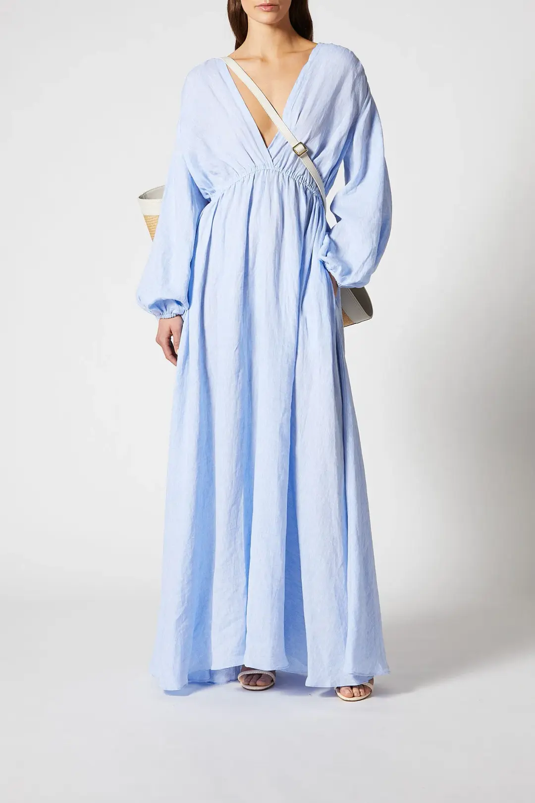 Scanlan Theodore Italian Linen Low Back Dress Blue Size 6 for rent on The Volte - main image