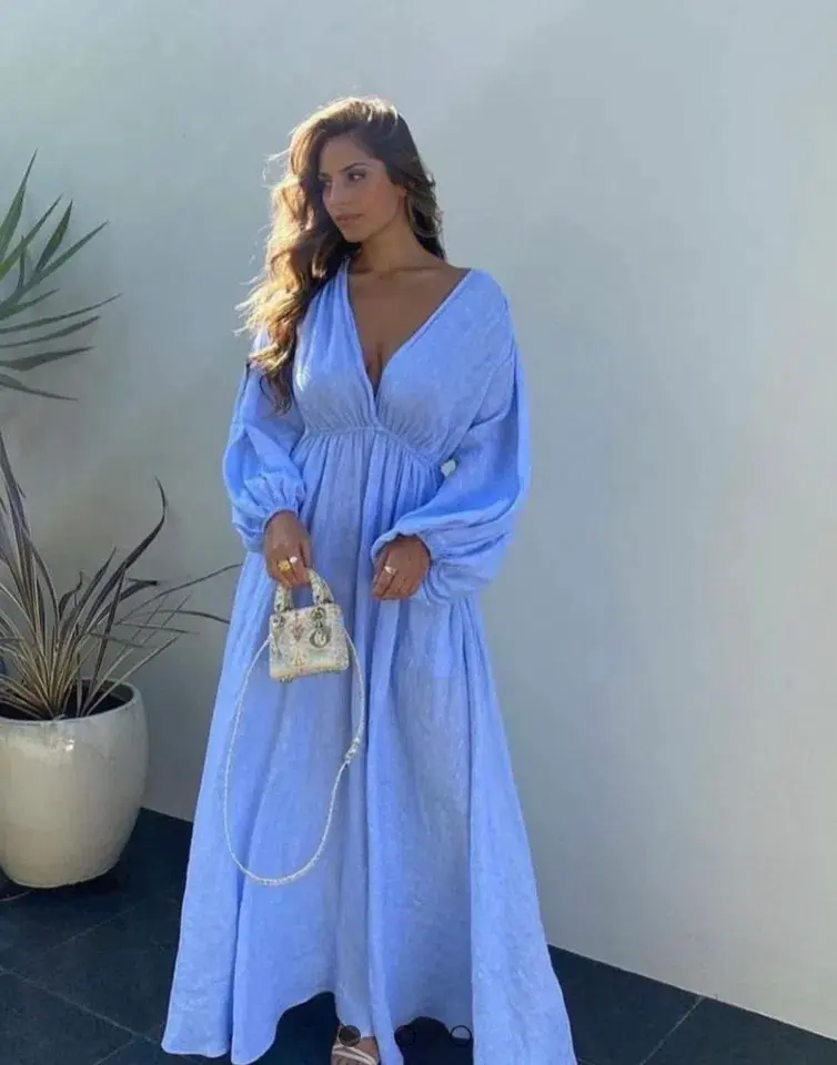 Scanlan Theodore Italian Linen Low Back Dress Blue Size 6 - Image 2