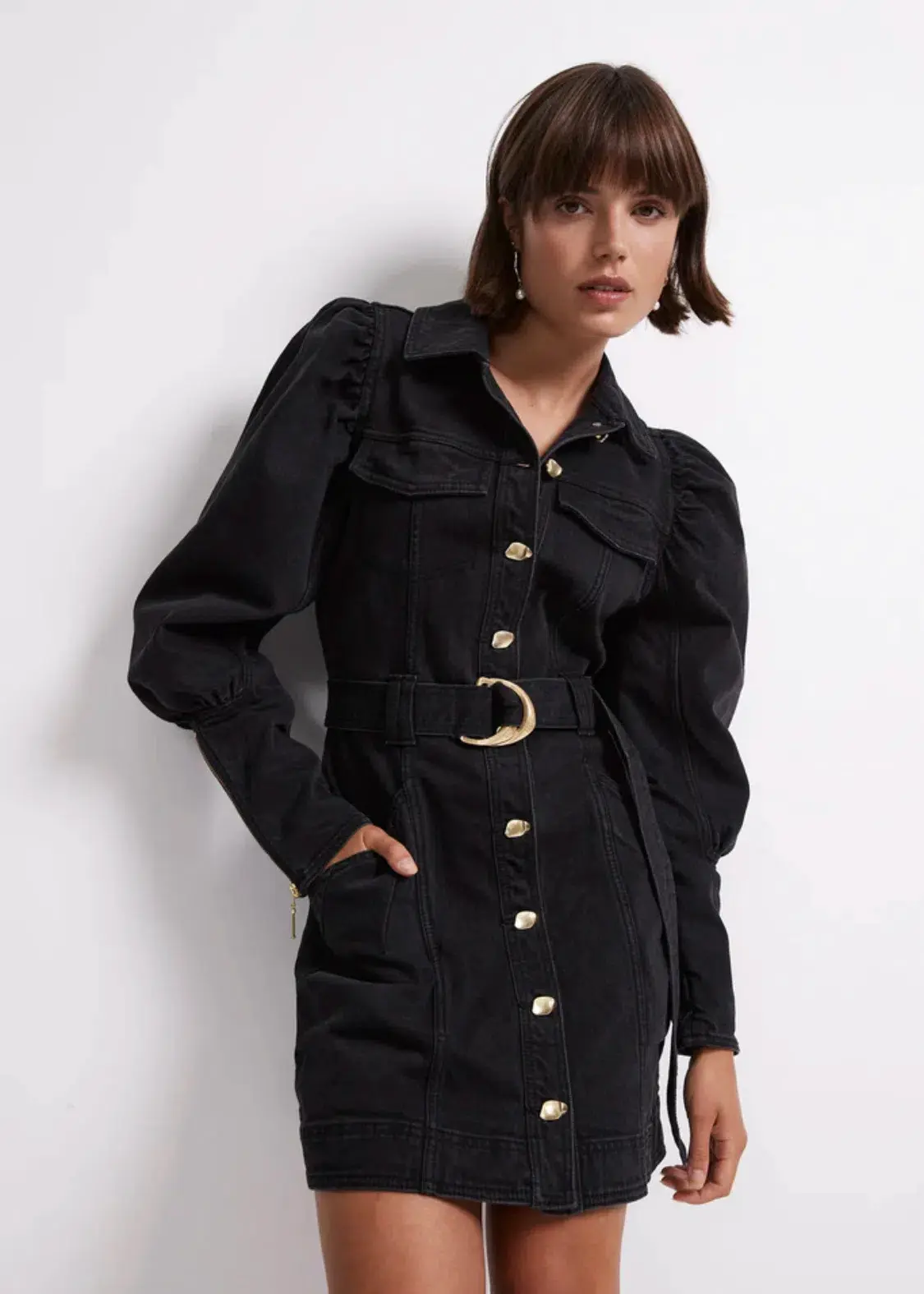 Aje Dione Denim Long Sleeve Dress Black Size 12 - Image 3
