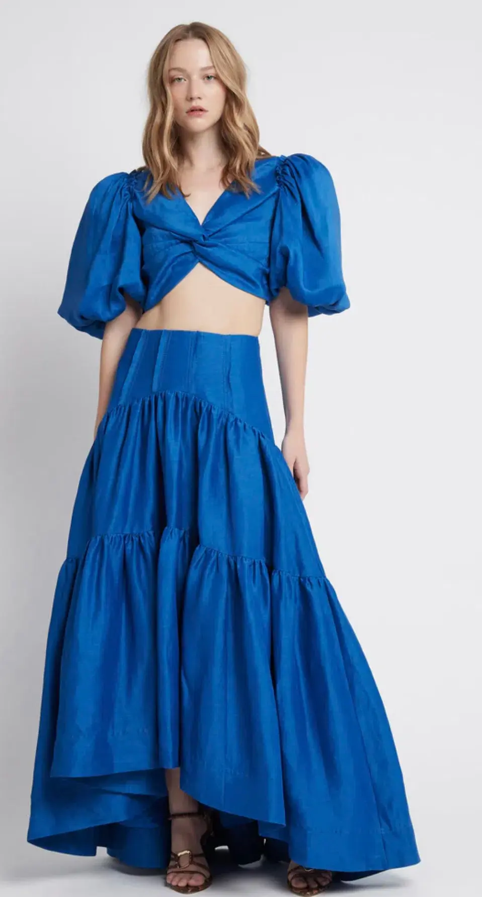 Aje Reverb Puff Sleeve Cropped Top and Midi Skirt Set Size 14 - Image 1
