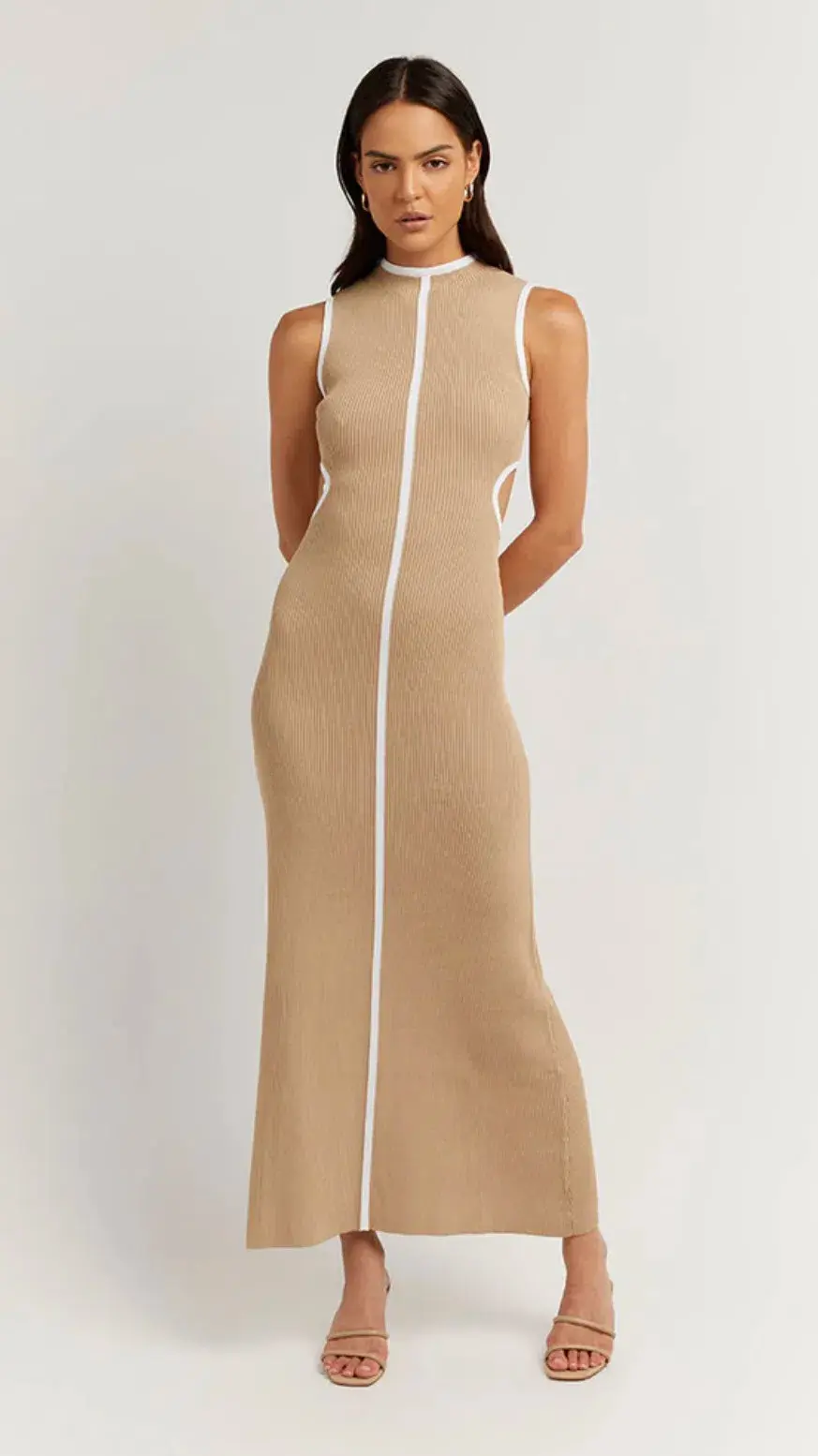 Dissh Binding Wheat Knit Midi Dress Nude Size 12  for rent on The Volte - main image