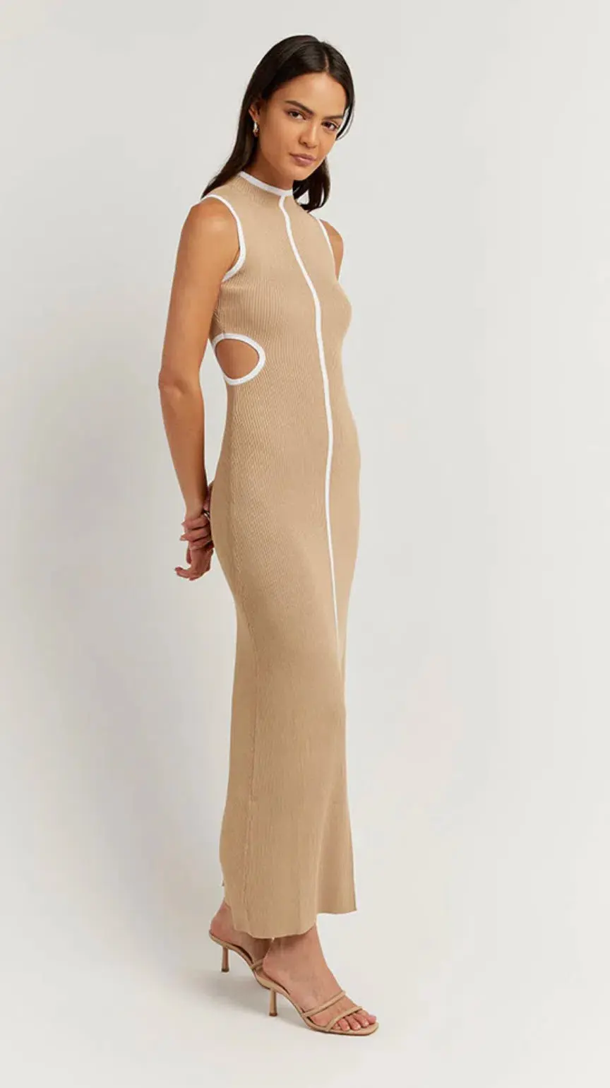 Dissh Binding Wheat Knit Midi Dress Nude Size 12  for rent on The Volte - main image