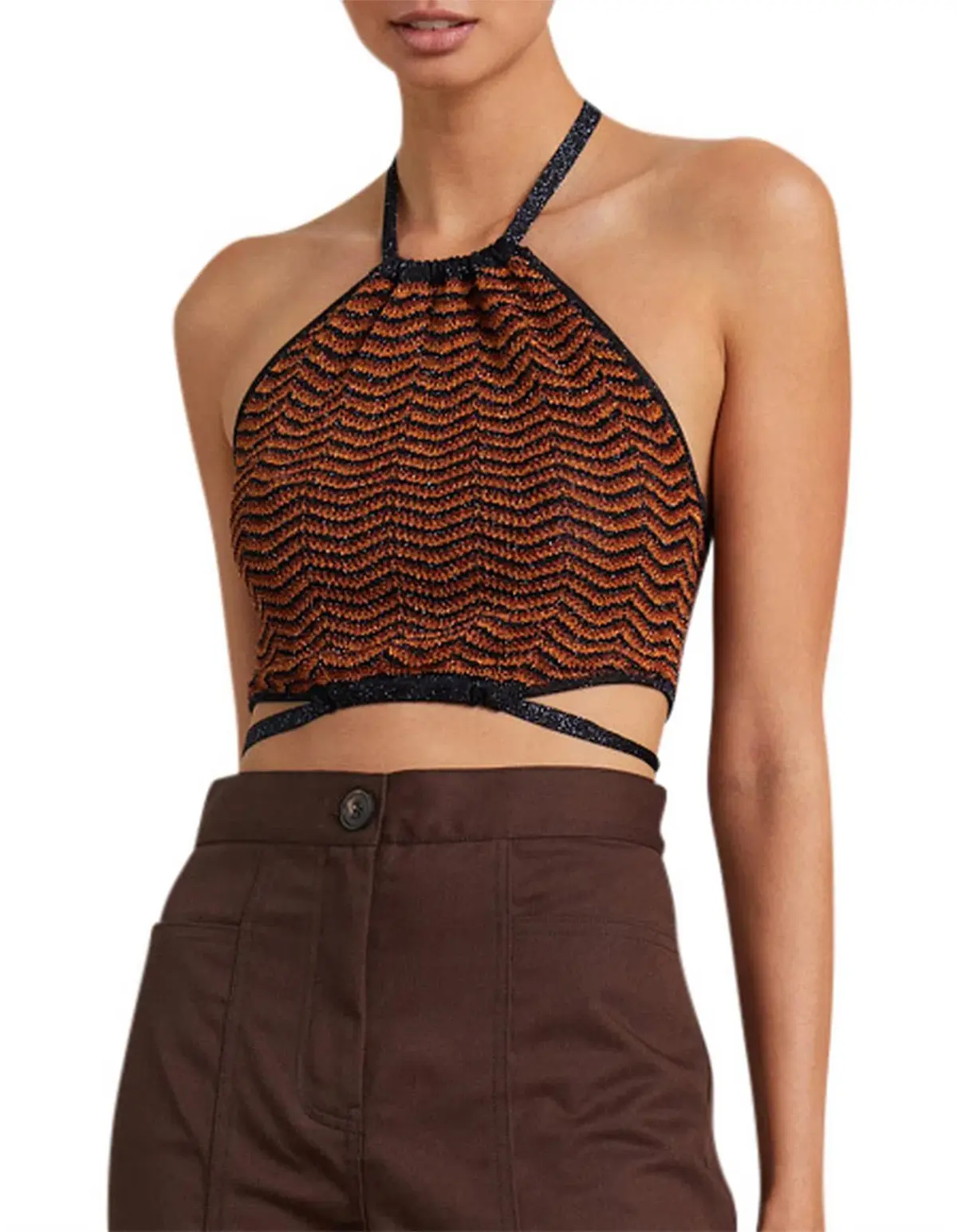 Bec & Bridge Ziggy Knit Halter Top Lurex Stripe Size 12 - Image 1