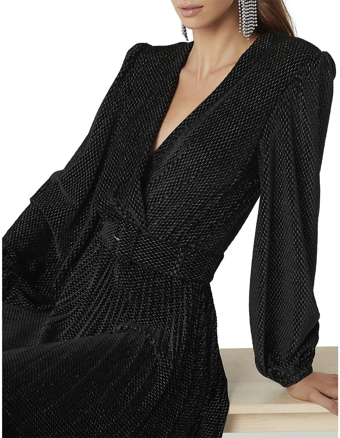 Rebecca Vallance Viper Plunge Midi Dress Black Size 14  - Image 2
