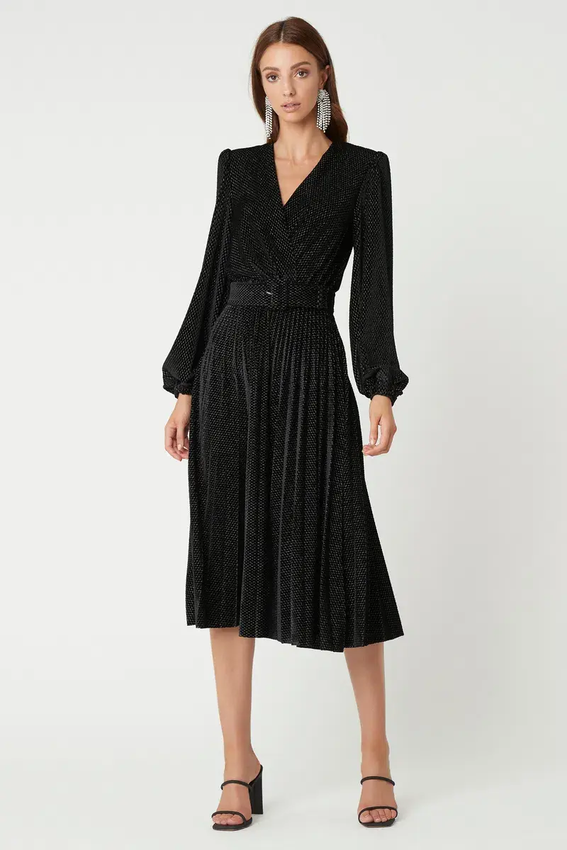Rebecca Vallance Viper Plunge Midi Dress Black Size 14  - Image 1