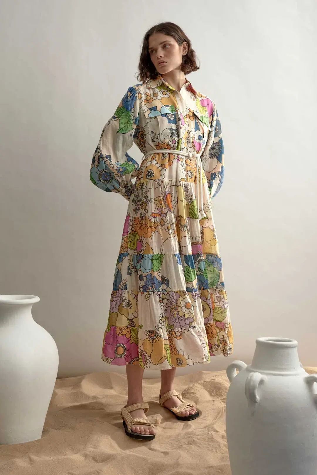 Alemais Farrah Tiered Shirt Dress Print Size 14  - Image 1