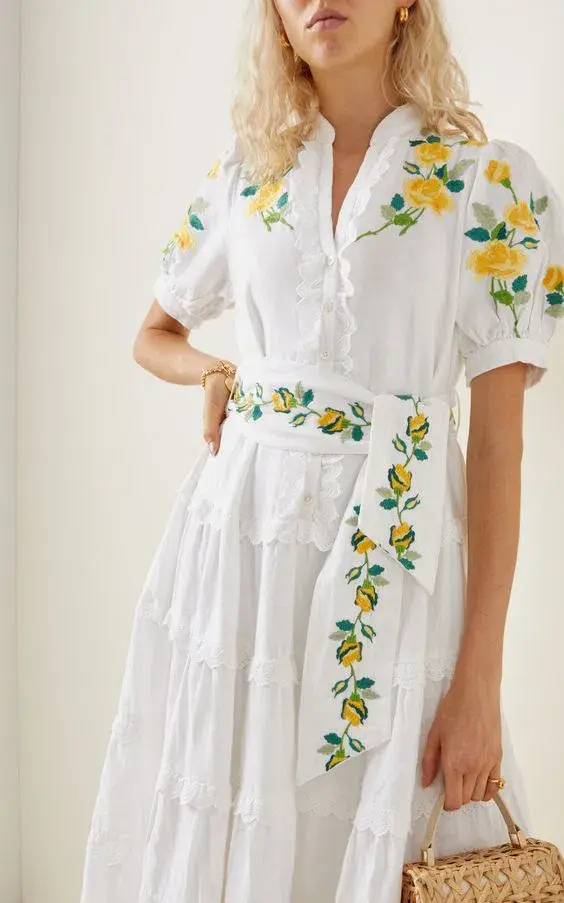 Alemais Rosa Embroidered Cotton-linen Maxi Dress White Size 12  - Image 2