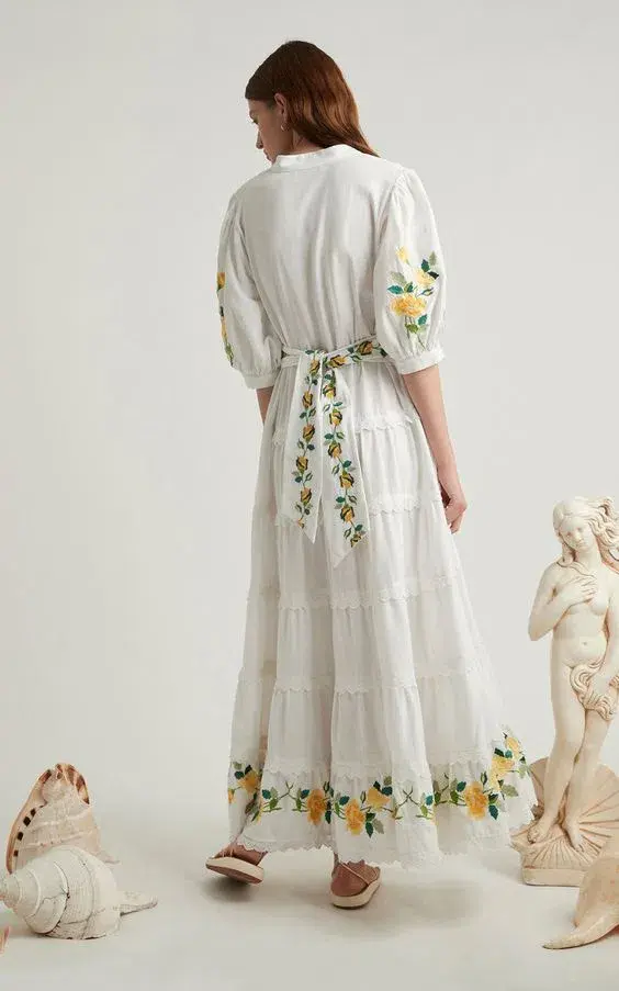 Alemais Rosa Embroidered Cotton-linen Maxi Dress White Size 12  - Image 4