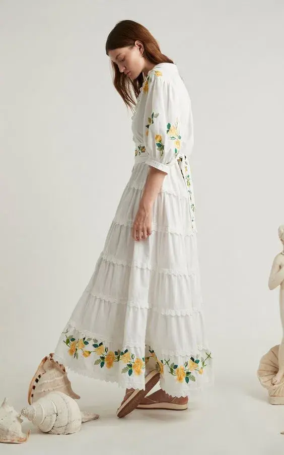 Alemais Rosa Embroidered Cotton-linen Maxi Dress White Size 12  - Image 3