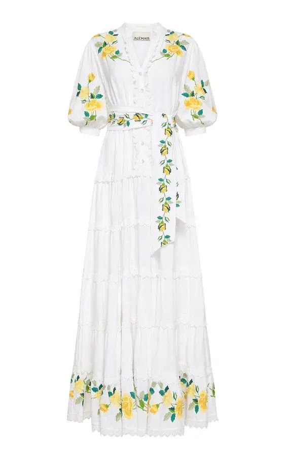 Alemais Rosa Embroidered Cotton-linen Maxi Dress White Size 12  - Image 5