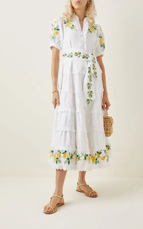 Alemais Rosa Embroidered Cotton-linen Maxi Dress White Size 12  - Image 1