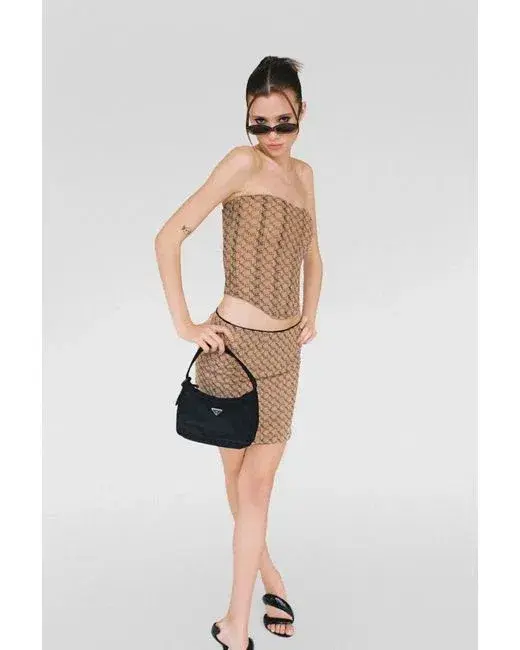 Miaou Peri Corset And Mini Moni Skirt In Nude Monogram Size 8 - Image 1