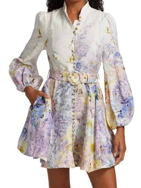 Zimmermann Rhythmic Buttoned Mini Dress Citrus Garden Size 1 / Au 10 - Image 4