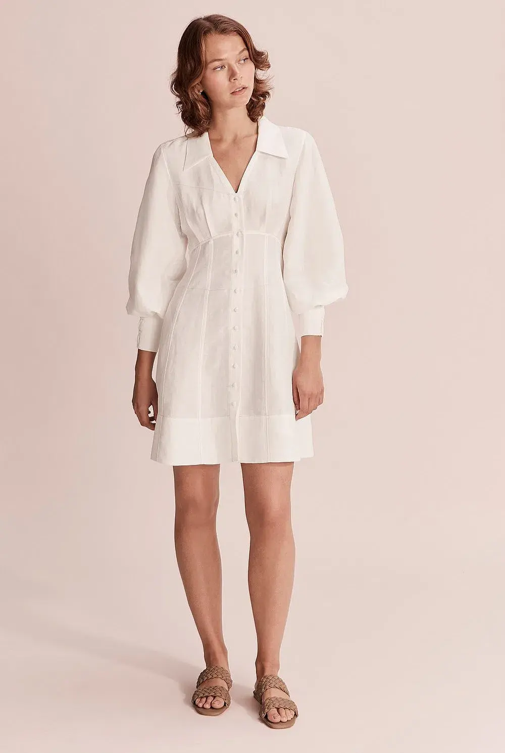 Country Road Button Through Mini Dress White Size 6 for rent on The Volte - main image