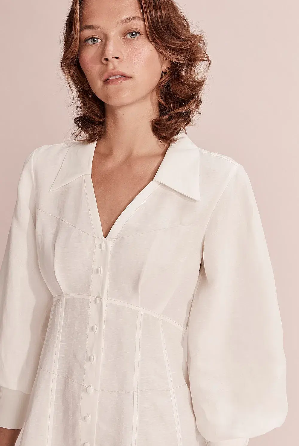 Country Road Button Through Mini Dress White Size 6 for rent on The Volte - main image