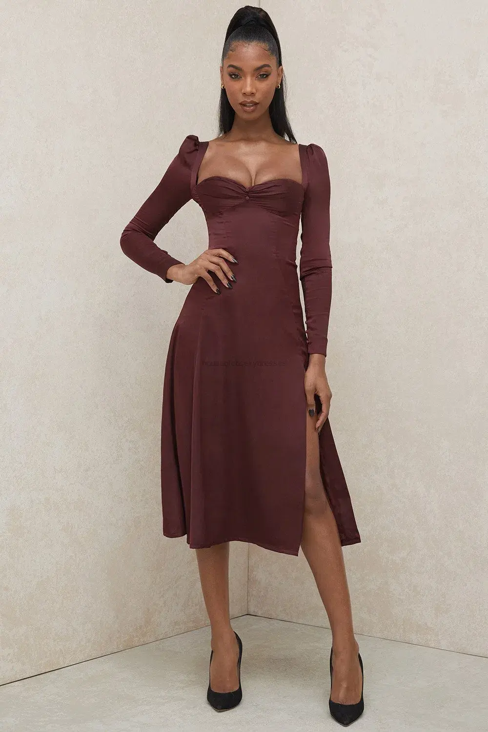House of CB Arlinda Long Sleeve Midi Dress Brown Size 10 - Image 1