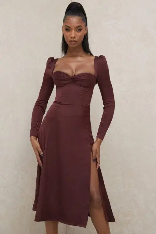 House of CB Arlinda Long Sleeve Midi Dress Brown Size 10 - Image 5
