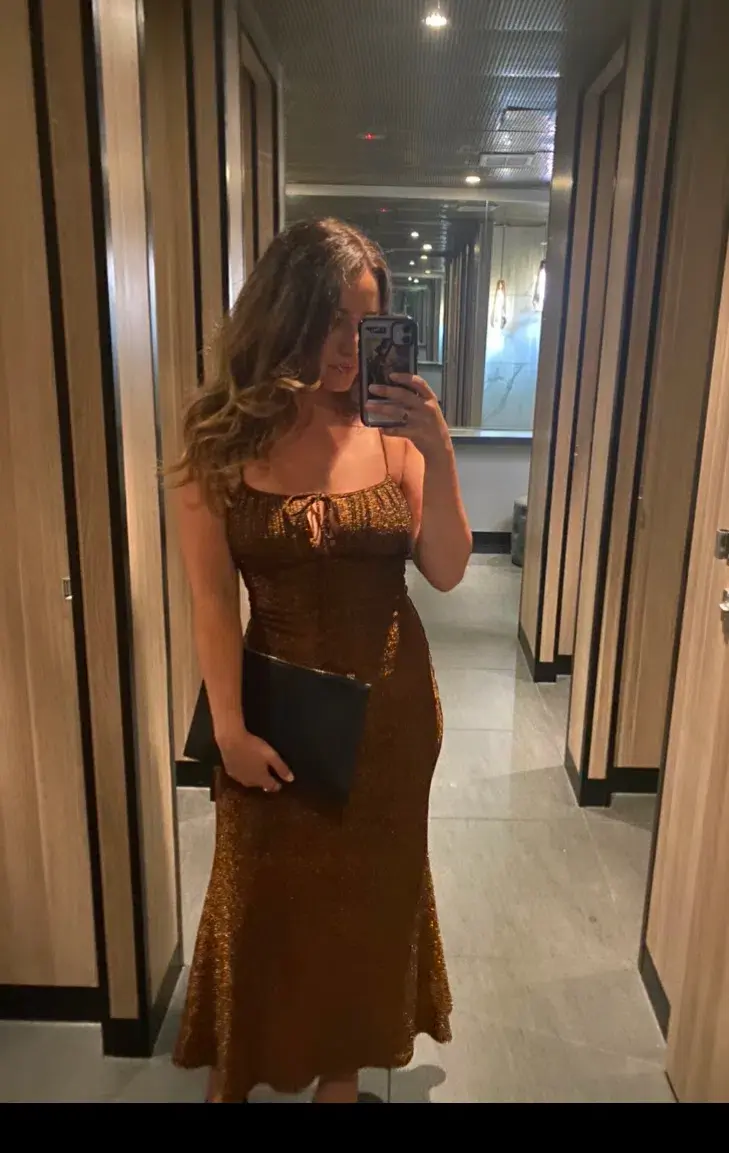 Misha Pearl Midi Dress in Copper Brown Size 8 - Image 4