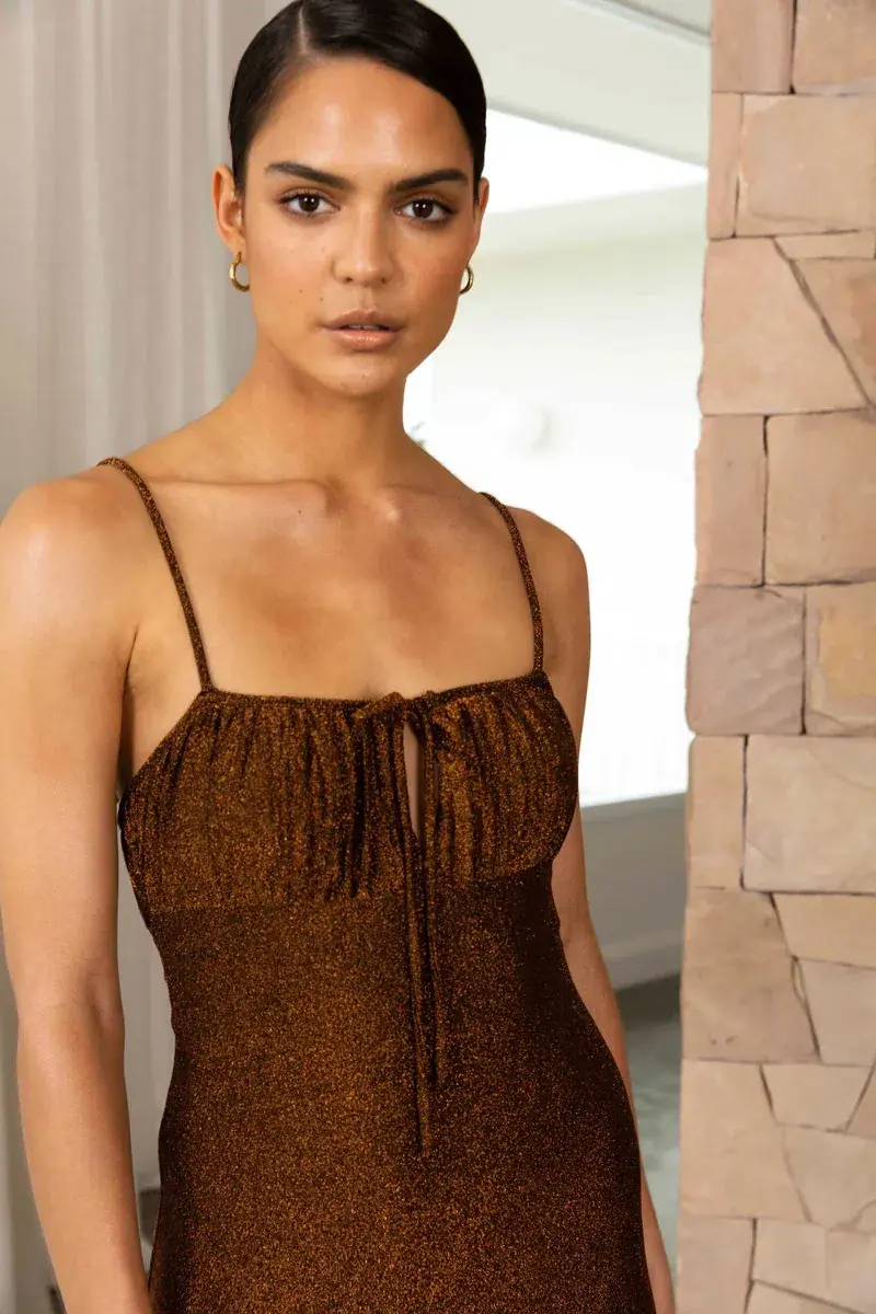 Misha Pearl Midi Dress in Copper Brown Size 8 - Image 3
