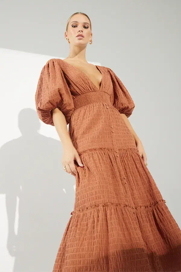 Sovere Reason Midi Dress in Cinnamon Brown Size 12 - Image 3