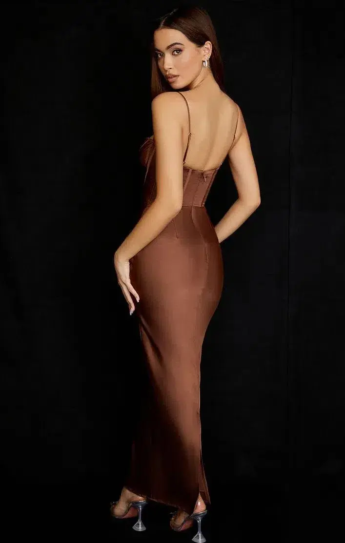 House of CB Charmaine Corset Maxi Dress in Chocolate Brown Size S / Au 8 - Image 2