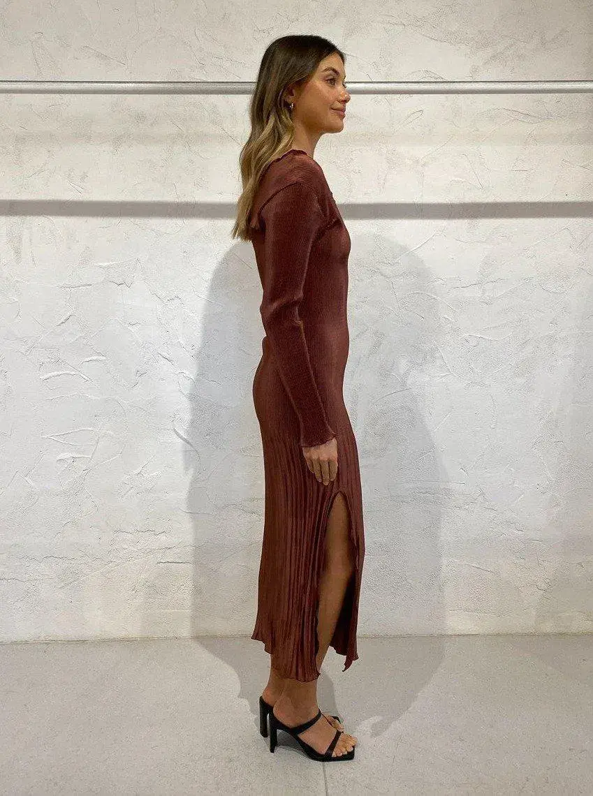 L'Idee Soiree One Shoulder L/S Dress Brown Size 6 - Image 6