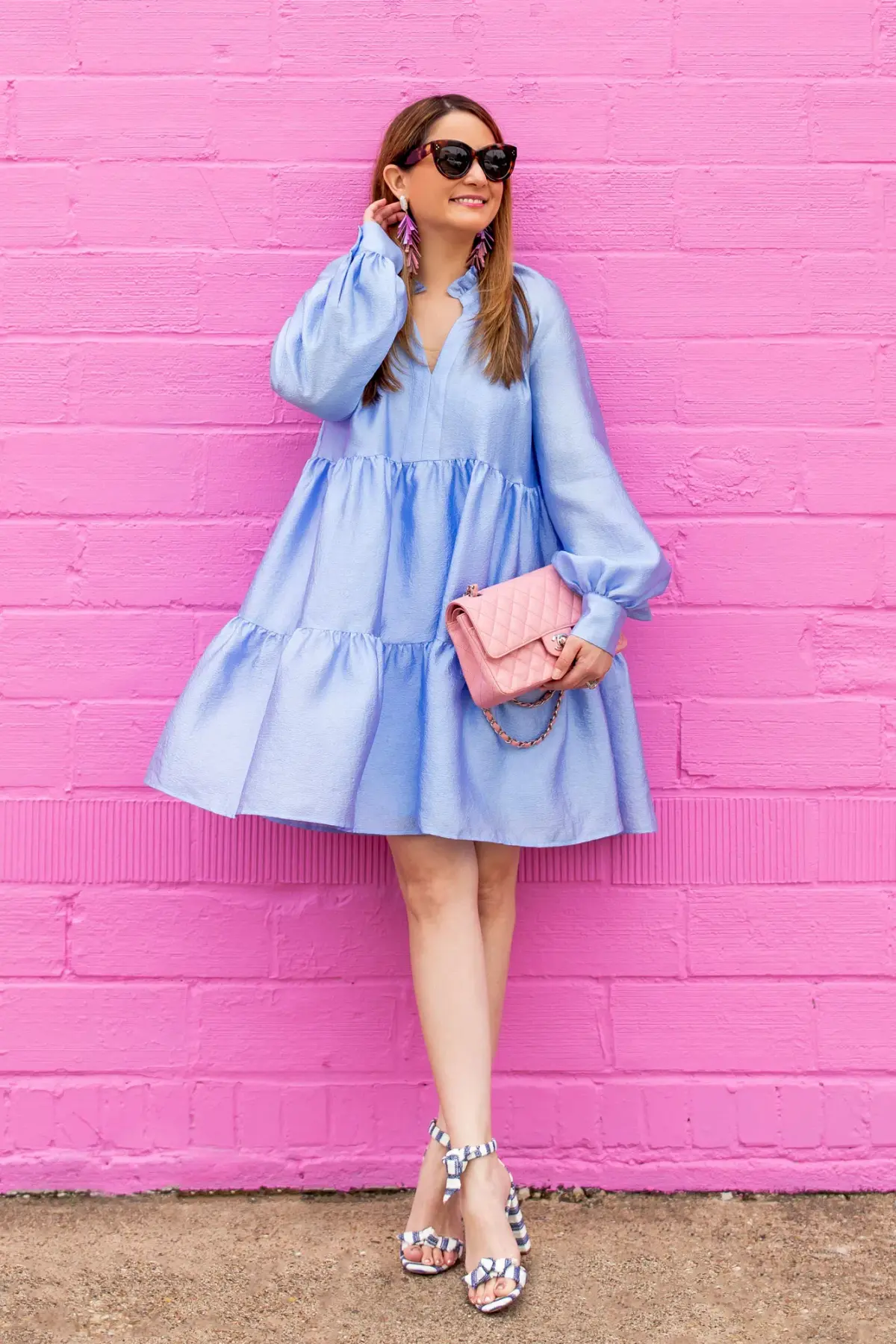 Stine Goya Jasmine Tiered Long Sleeve Shift Dress In Light Blue Size 12  - Image 1