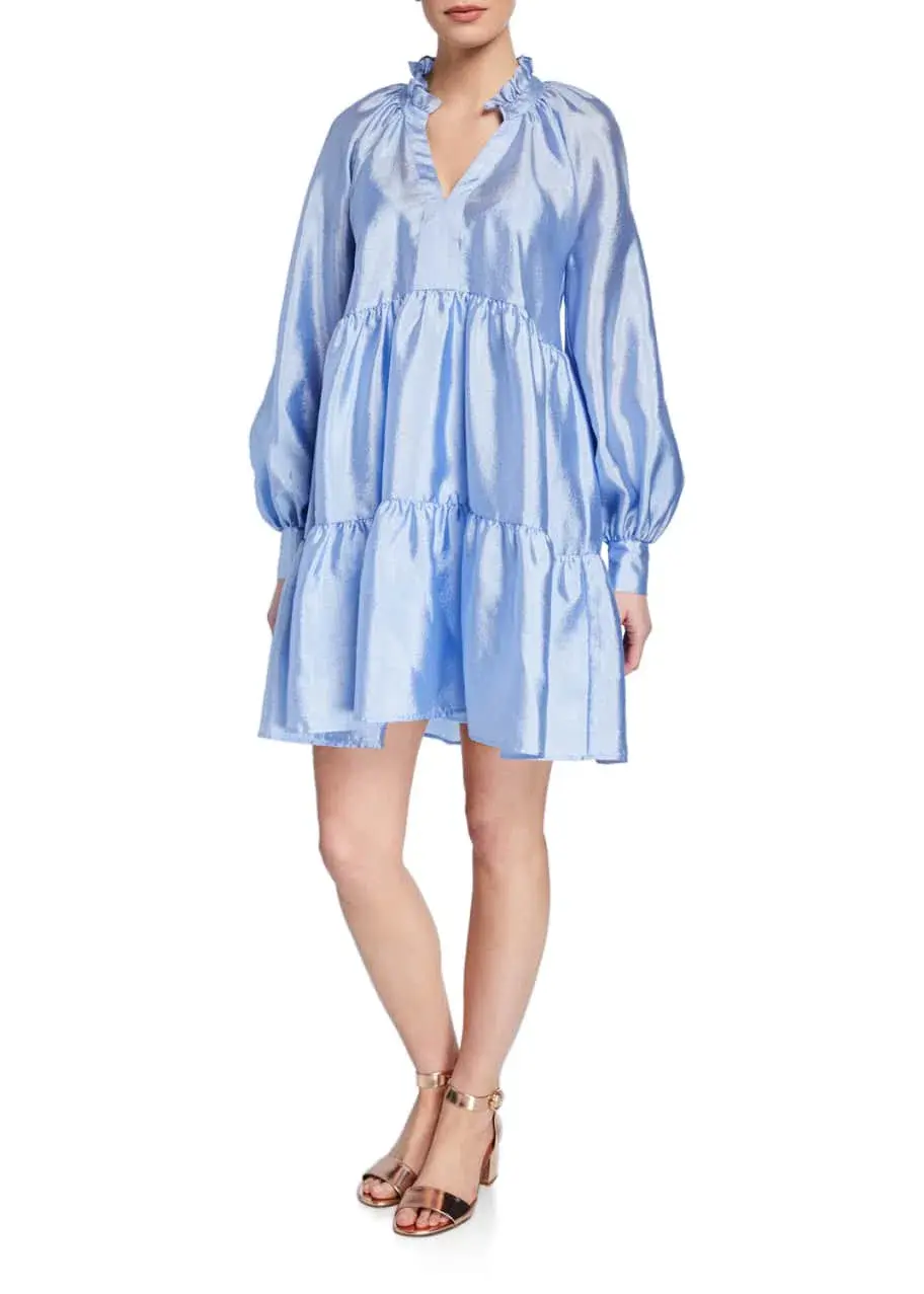 Stine Goya Jasmine Tiered Long Sleeve Shift Dress In Light Blue Size 12  - Image 3