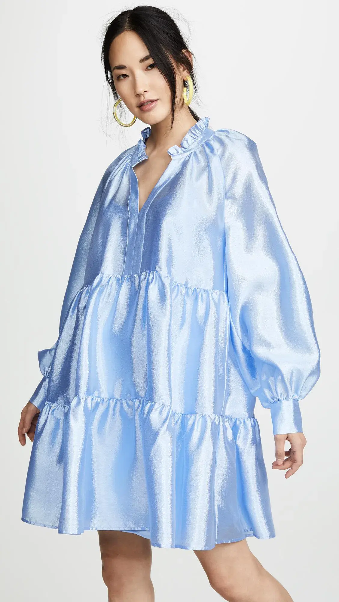 Stine Goya Jasmine Tiered Long Sleeve Shift Dress In Light Blue Size 12  - Image 4