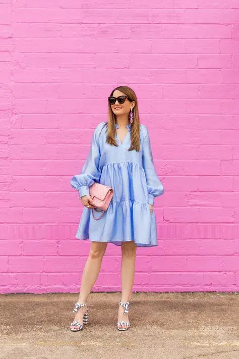 Stine Goya Jasmine Tiered Long Sleeve Shift Dress In Light Blue Size 12  - Image 2