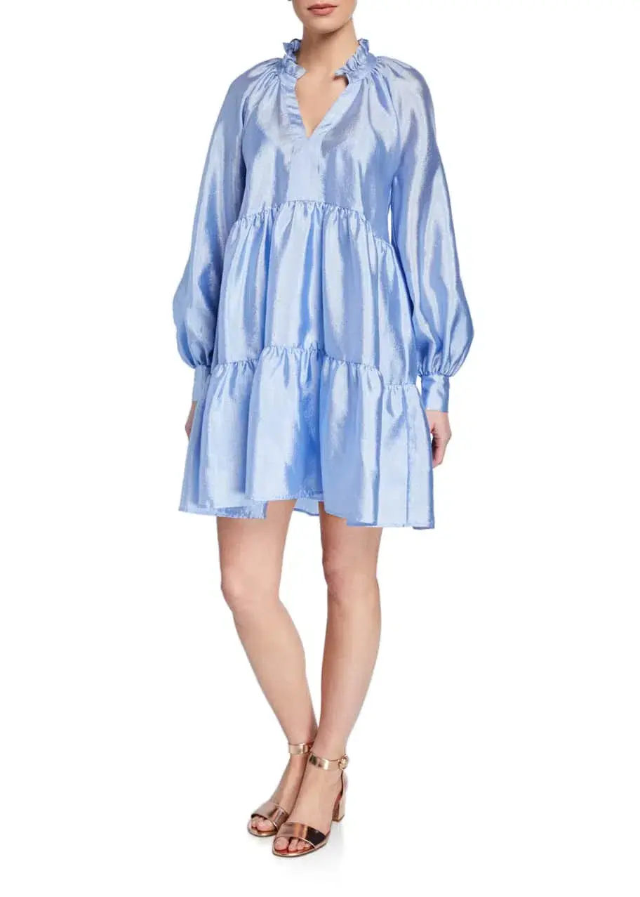 Stine Goya Jasmine Tiered Long-sleeve Shift Dress In Light Blue Size 12  - Image 1