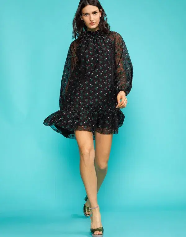 Cynthia Rowley Florence Flounce Mini Dress Black Size 12  - Image 1