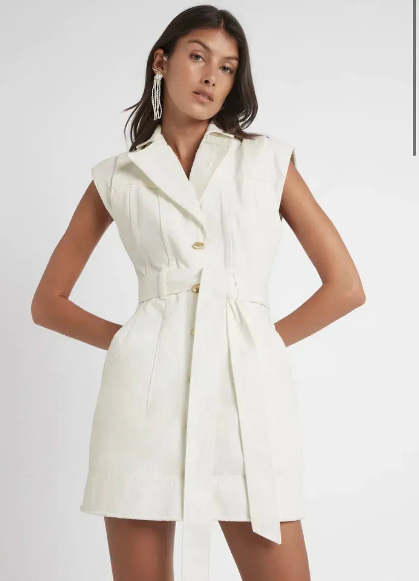 Aje Syros Denim Vest Dress White Size 8 - Image 5