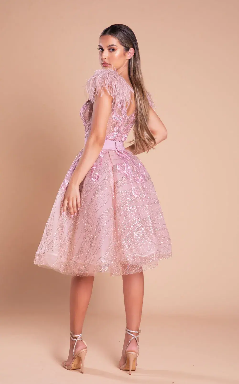 Portia Scarlett PS21101 Feather Cocktail Mini Dress Pink Size S - Image 2